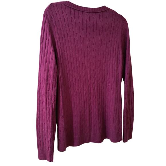 Ann Taylor Loft Sweater Women's Size L Purple Cable Knit Long Sleeve V Neck - Picture 12 of 14
